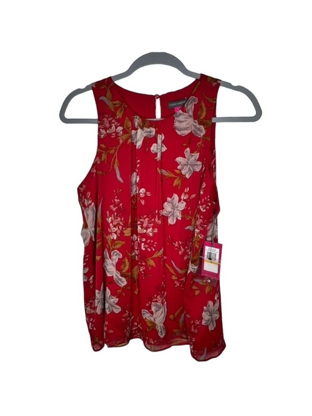 Vince Camuto Womens Small Floral Sleeveless Blouse Red NWT